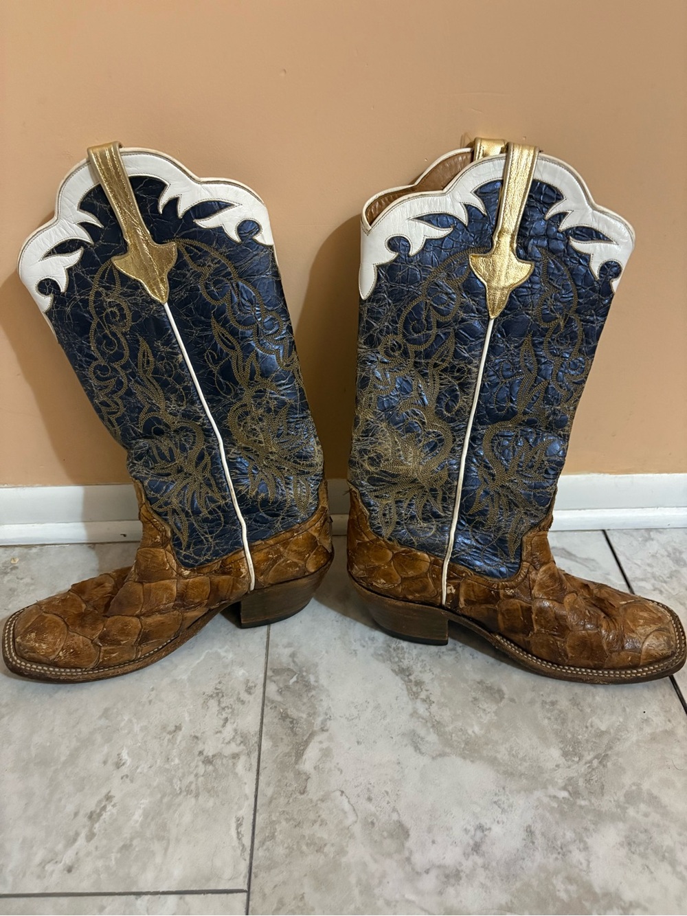 Rios of Mercedes vintage blue & brown leather western cowboy boots